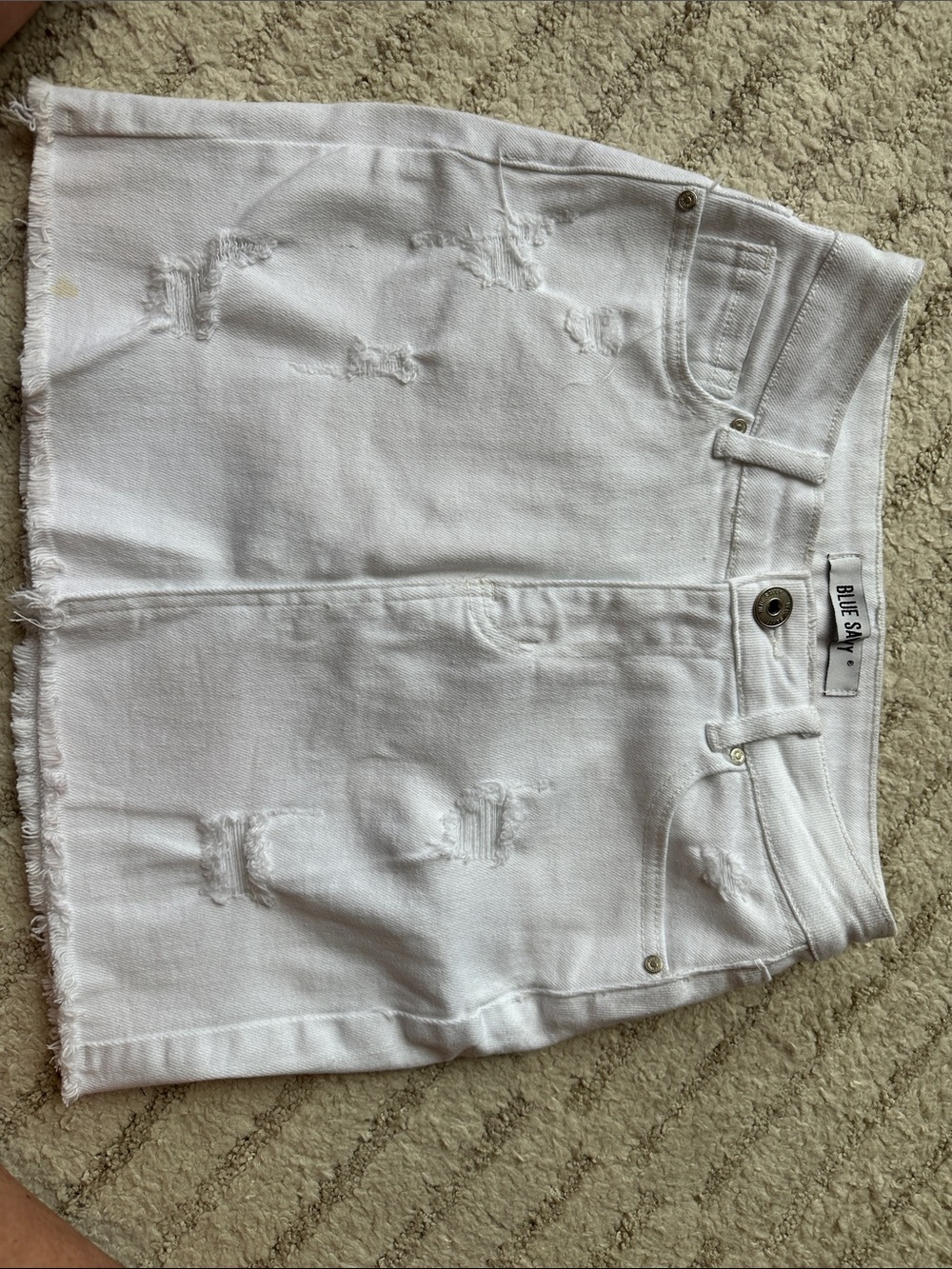 Blue Savvy White Distressed Denim Mini Skirt